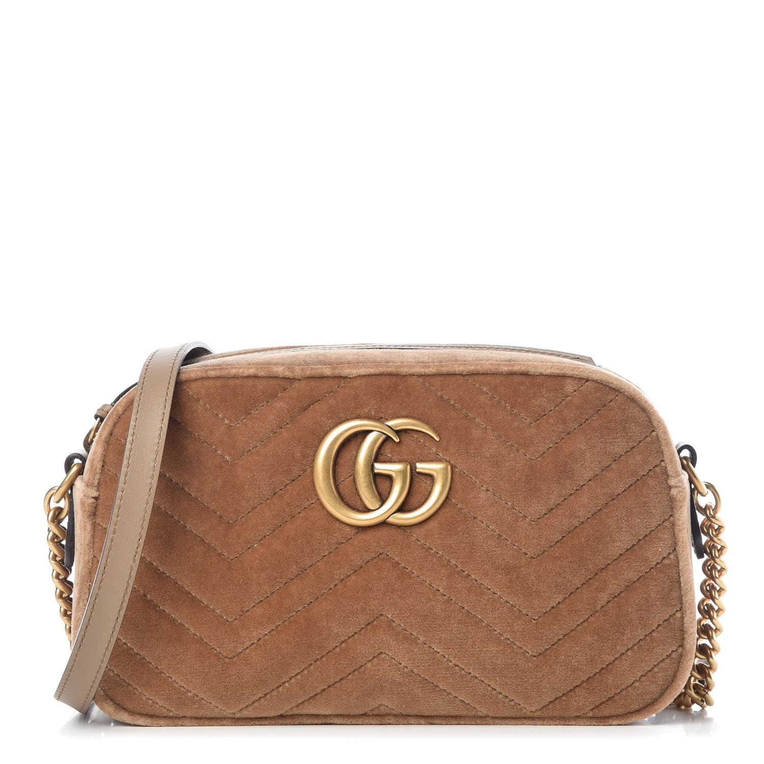 Gucci Velvet Matelasse Small GG Marmont Chain Shoulder Bag Taupe 1 of 7