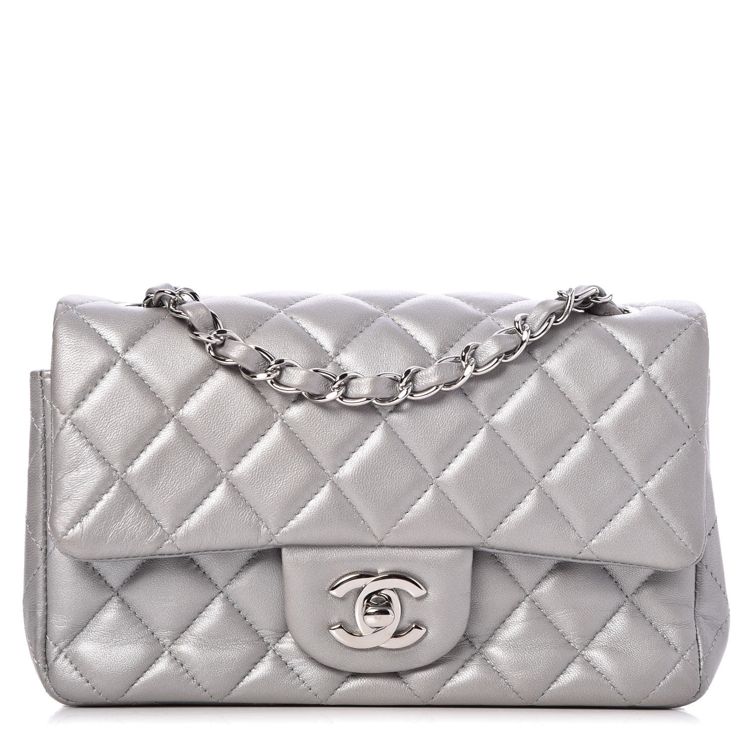 Chanel Metallic Lambskin Quilted Mini Rectangular Flap Silver 1 of 7