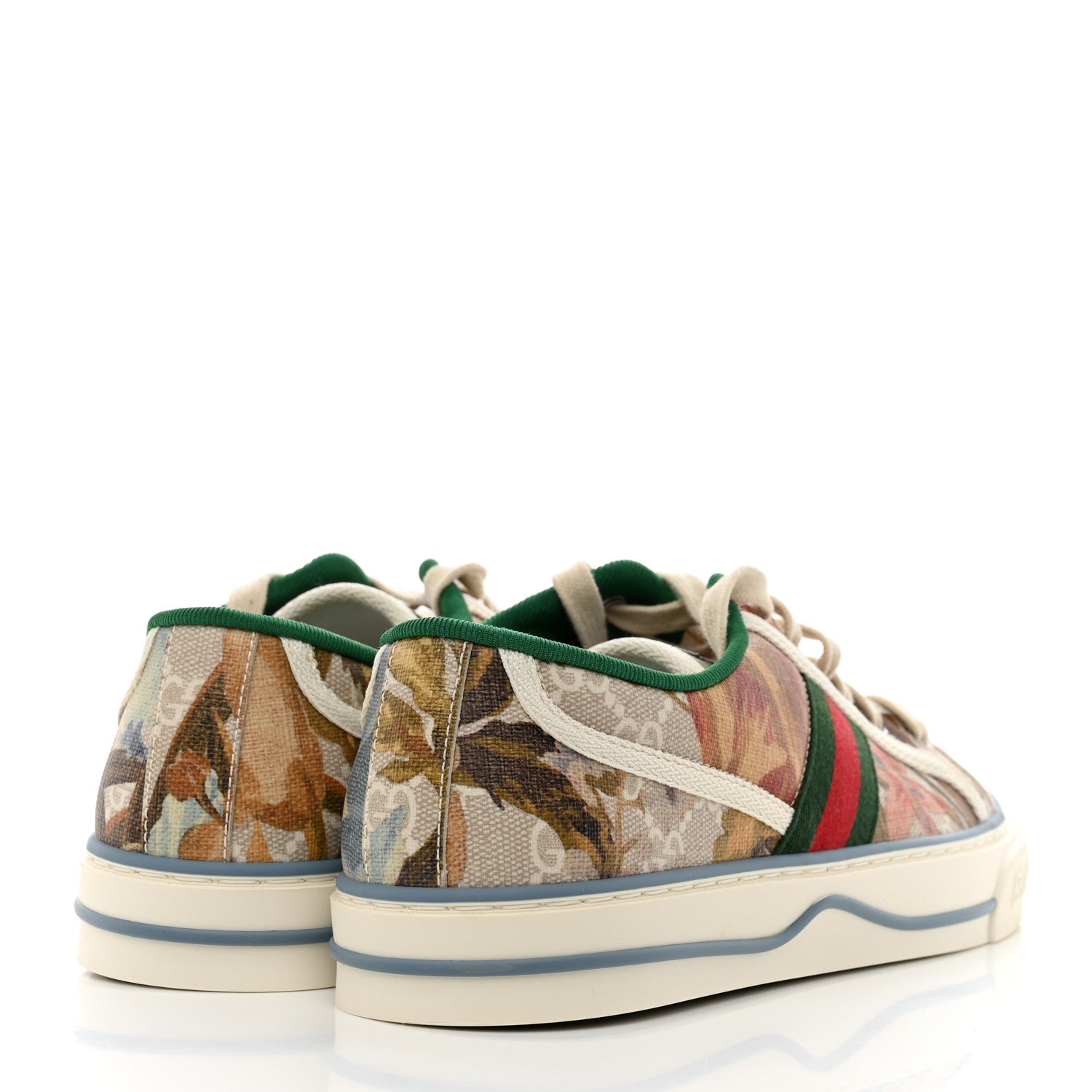 Gucci GG Supreme Monogram Water Flora Web Womens 1977 Tennis Sneakers 39 Beige White Multicolor Mystic White 4 of 7