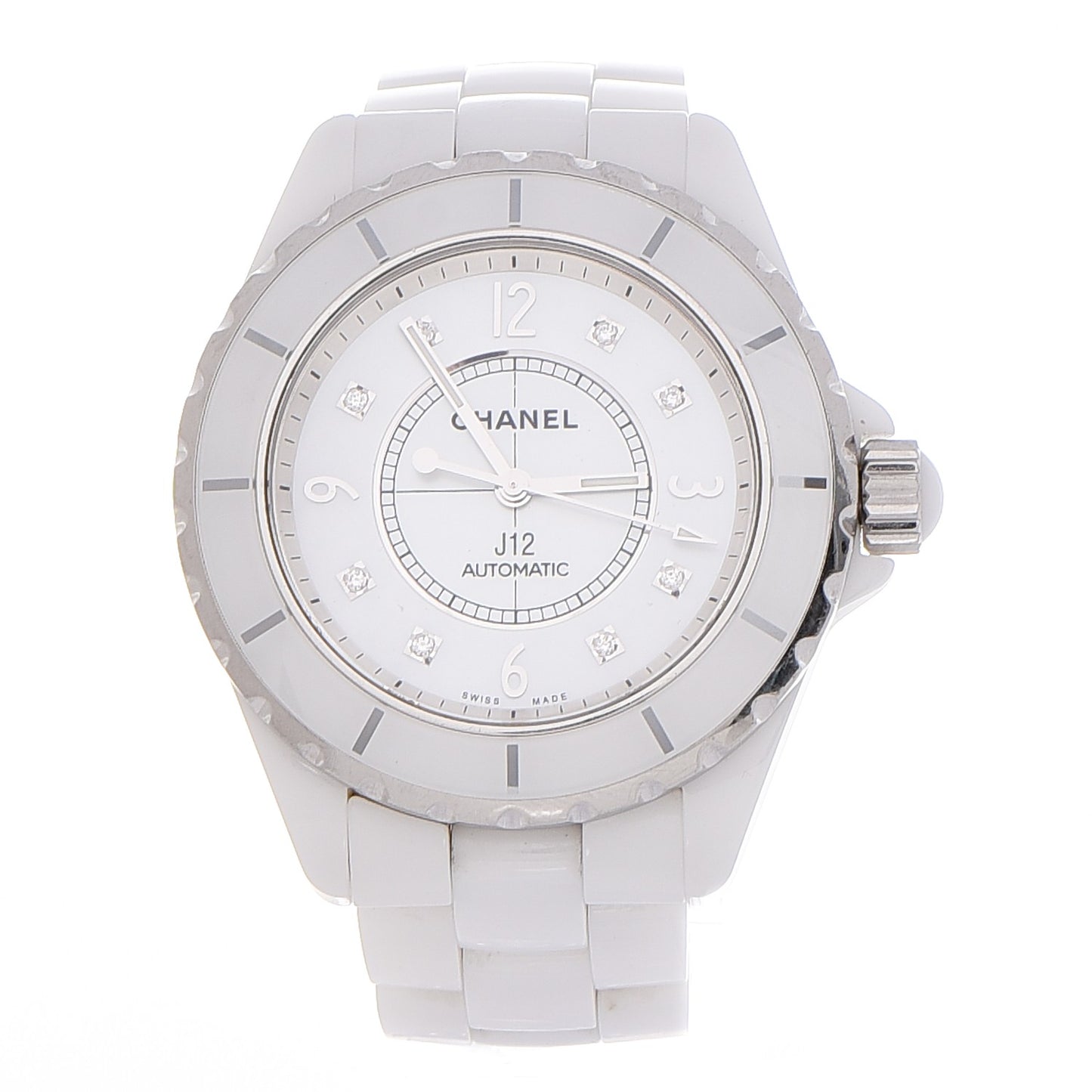 Stainless Steel Ceramic Diamond 38mm J12 Automatic Watch White