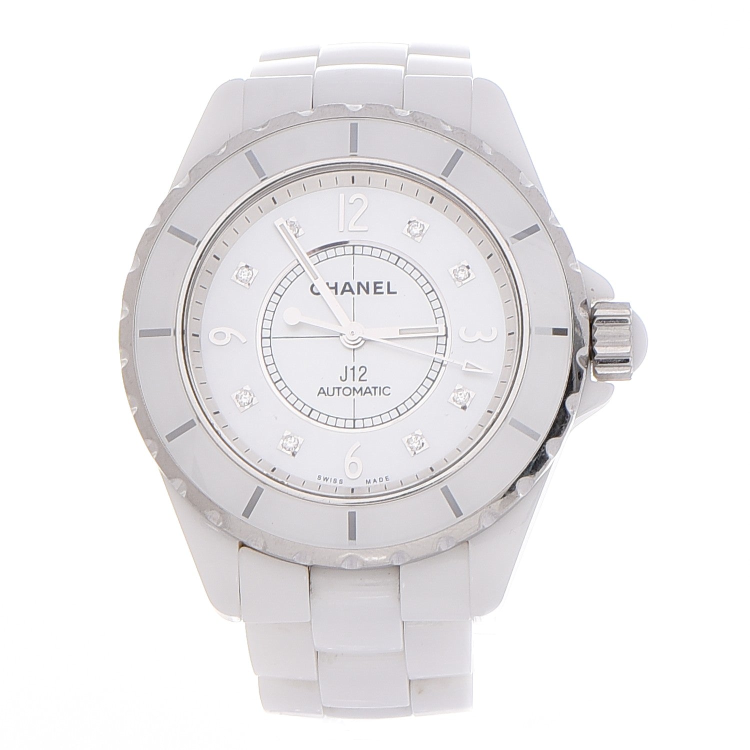 Chanel Stainless Steel Ceramic Diamond 38mm J12 Automatic Watch White 1 of 8