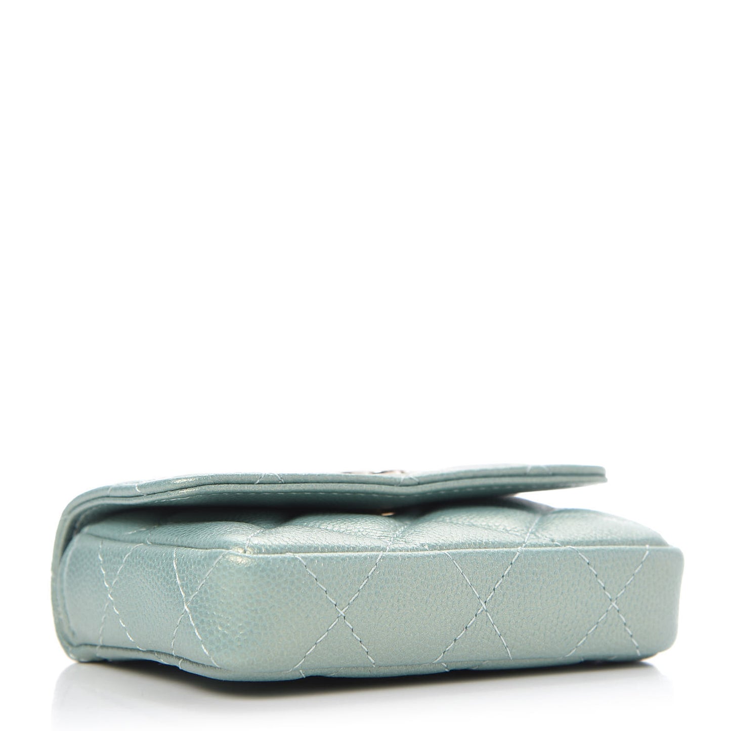 Iridescent Caviar Quilted Pearl On Top Coin Purse With Chain Light Green