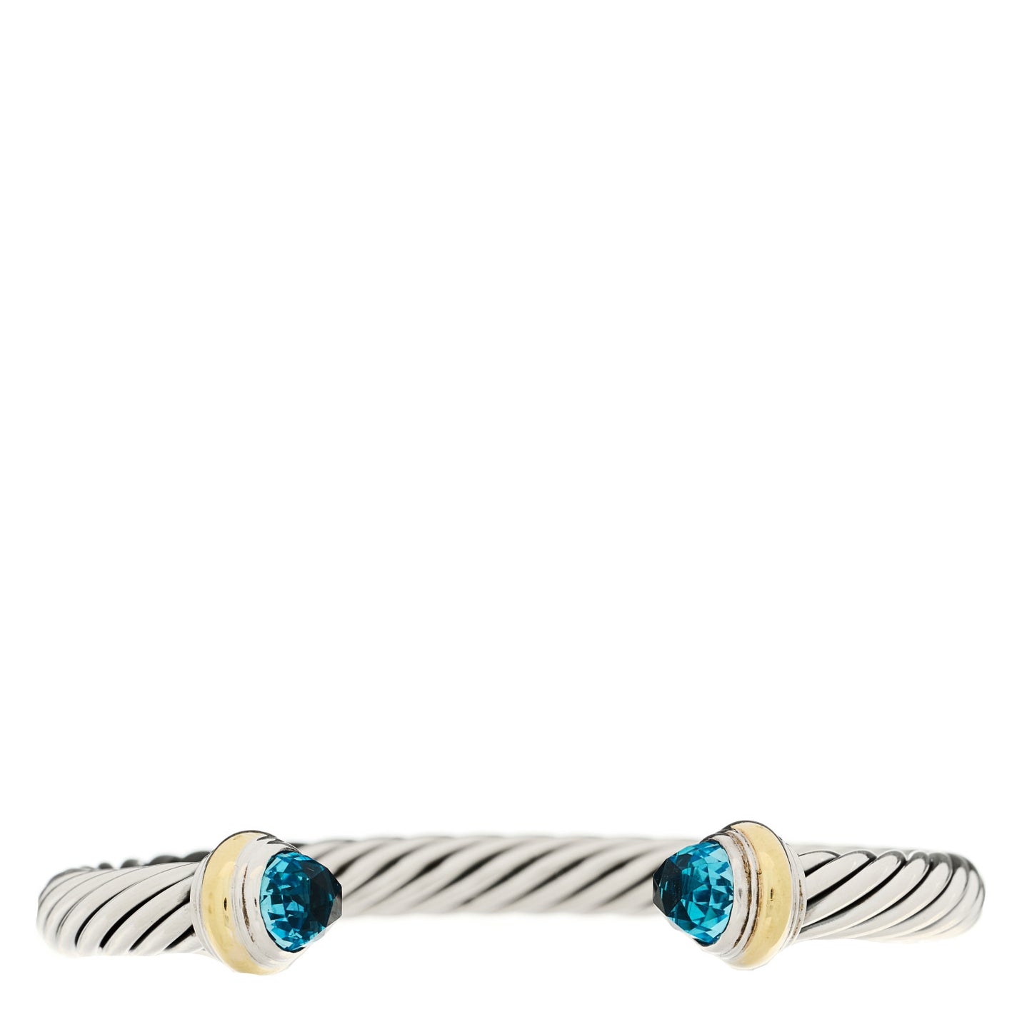 Sterling Silver 14K Yellow Gold Blue Topaz 7mm Cable Classics Bracelet