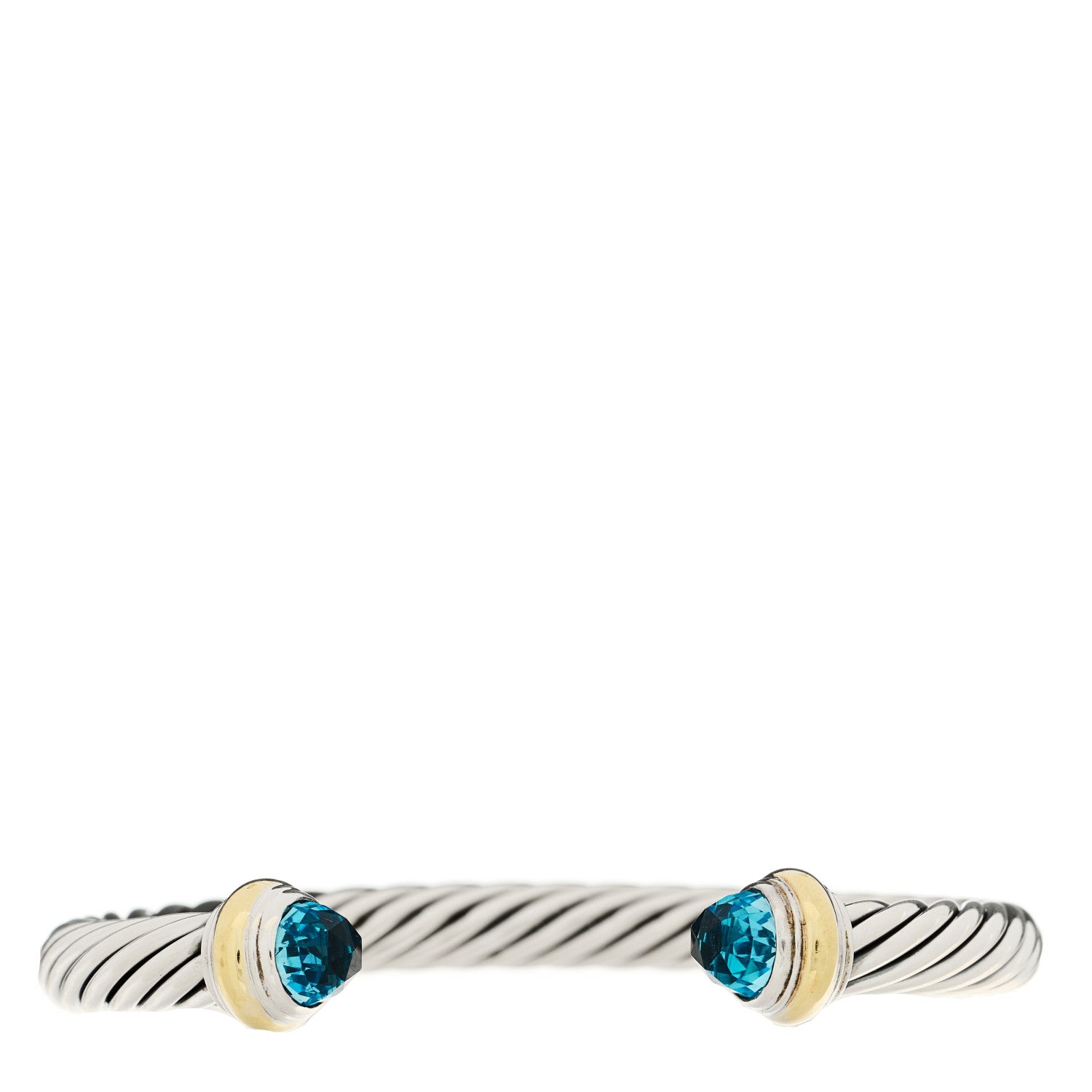 David Yurman Sterling Silver 14K Yellow Gold Blue Topaz 7mm Cable Classics Bracelet 1 of 3
