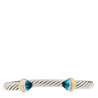 David Yurman Sterling Silver 14K Yellow Gold Blue Topaz 7mm Cable Classics Bracelet 1 of 3