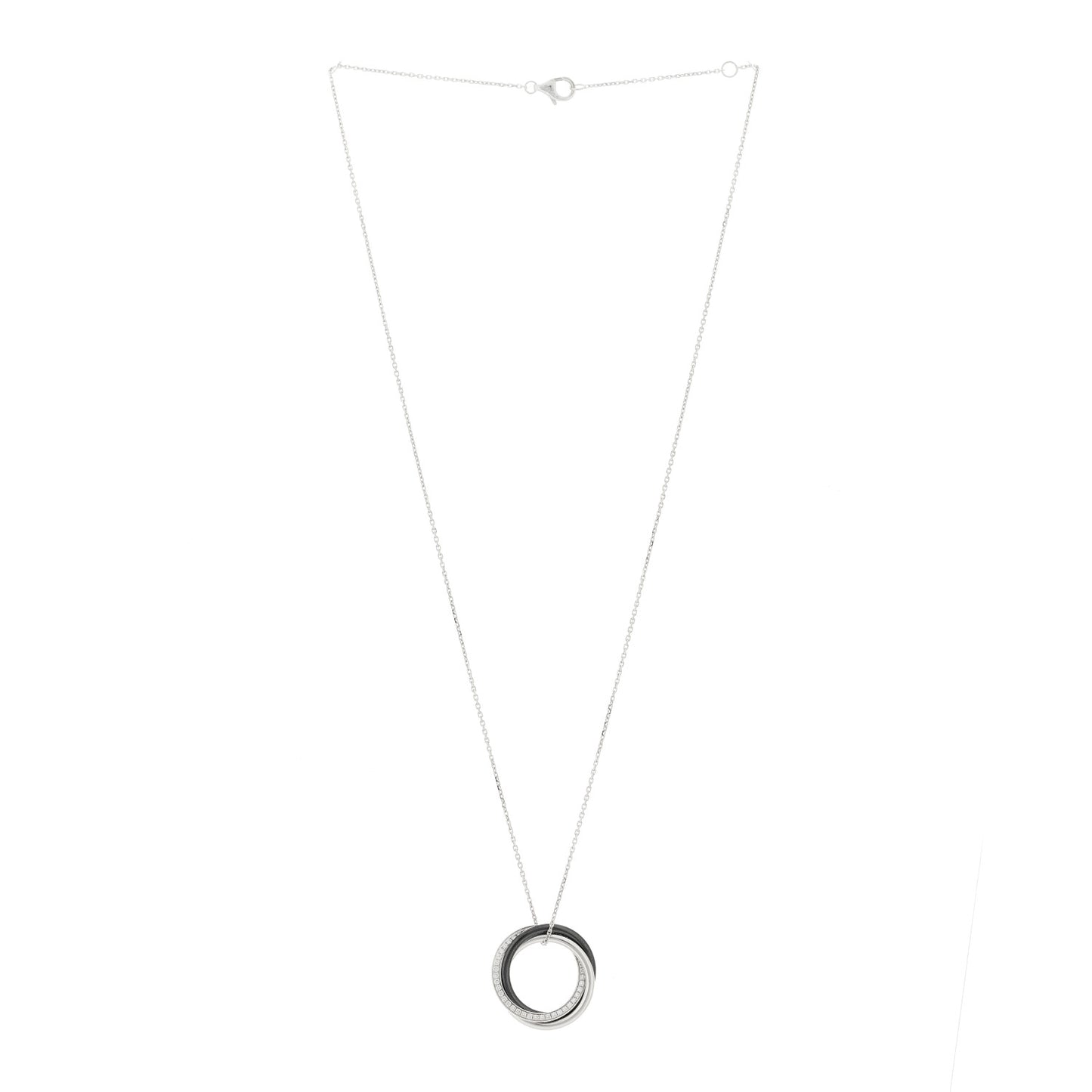 18K White Gold Black Ceramic Diamond Trinity Pendant Necklace