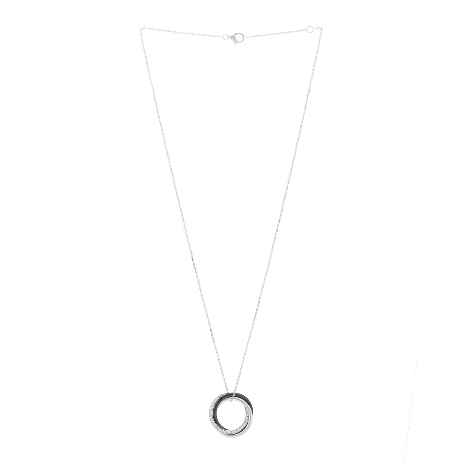 Cartier 18K White Gold Black Ceramic Diamond Trinity Pendant Necklace 3 of 6