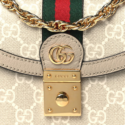 Gucci GG Supreme Monogram Textured Dollar Calfskin Web Mini Ophidia Padlock Top Handle Chain Shoulder Bag Beige Mystic White Oatmeal 7 of 9