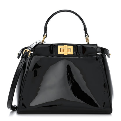 Fendi Vitello Vernice Mou Mini Peekaboo Iconic Satchel Black 1 of 10