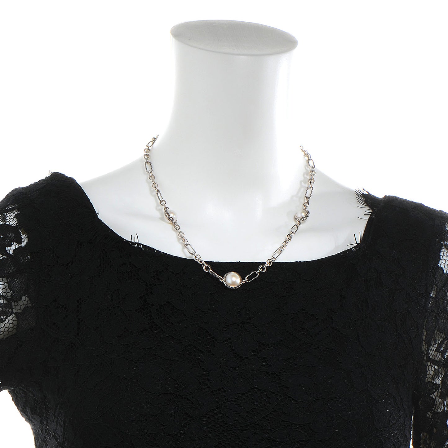 Sterling Silver Pearl Figaro Necklace