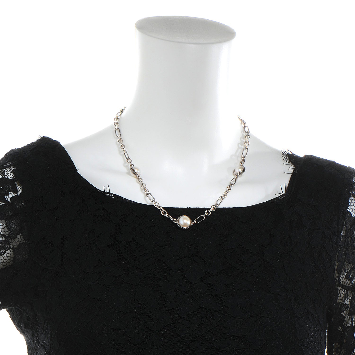 David Yurman Sterling Silver Pearl Figaro Necklace 2 of 7