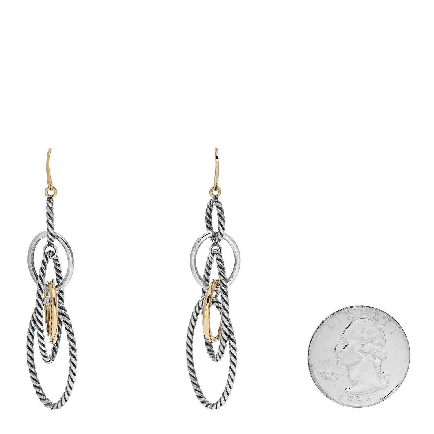 David Yurman Sterling Silver 18K Yellow Gold Mobile Oval Drop Earrings 2 of 4