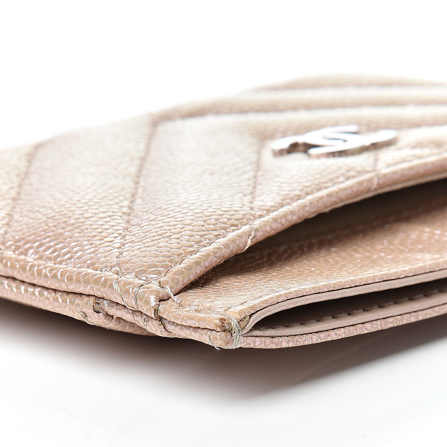 Metallic Caviar Chevron Quilted Card Holder Light Gold