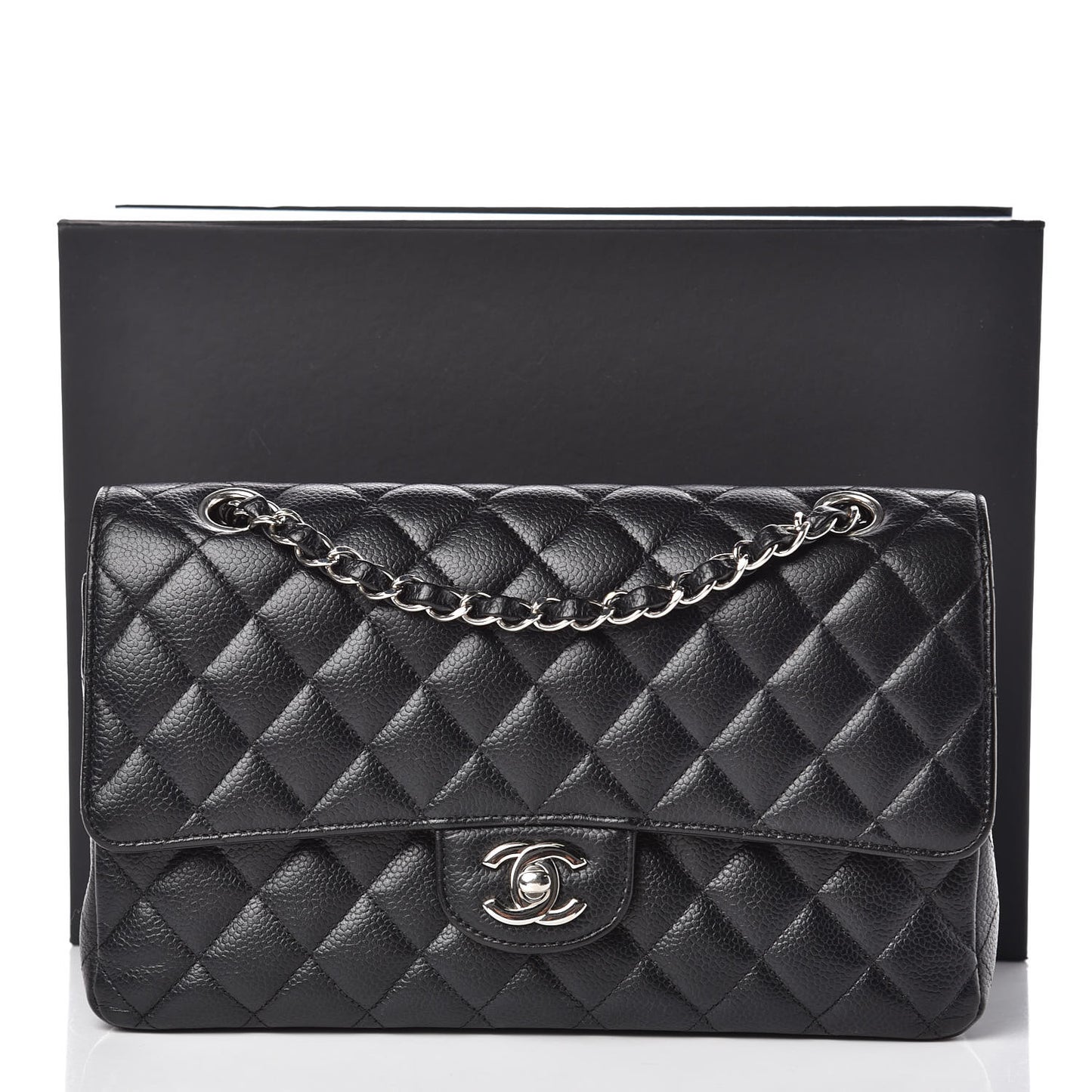 Caviar Quilted Medium Double Flap Black