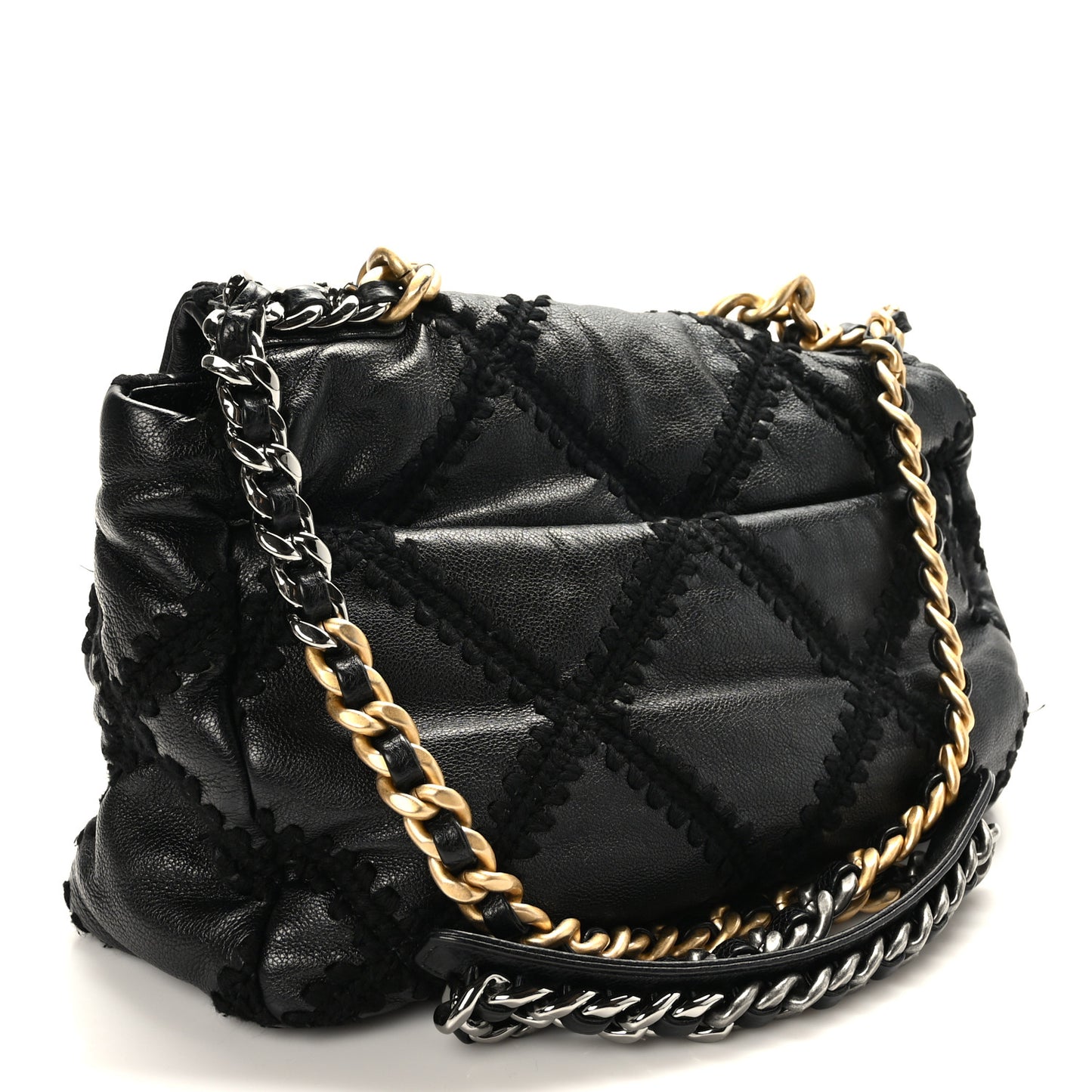 Calfskin Crochet Medium Chanel 19 Flap Black