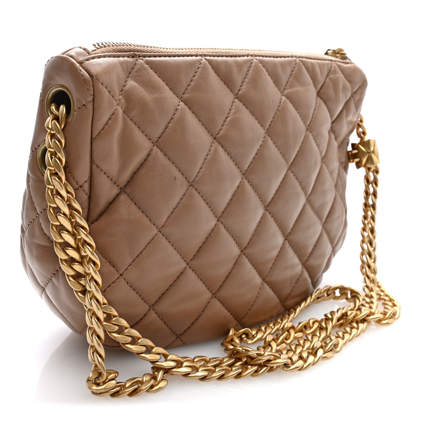 Lambskin Quilted Pillow Crush Chain Hobo Beige