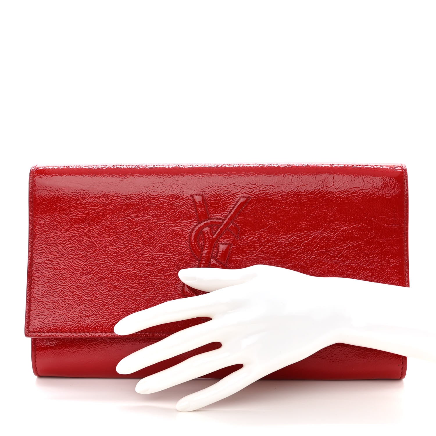 Saint Laurent Textured Patent Monogram Large Belle De Jour Clutch Red 2 of 13