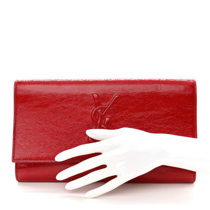 Saint Laurent Textured Patent Monogram Large Belle De Jour Clutch Red 2 of 13