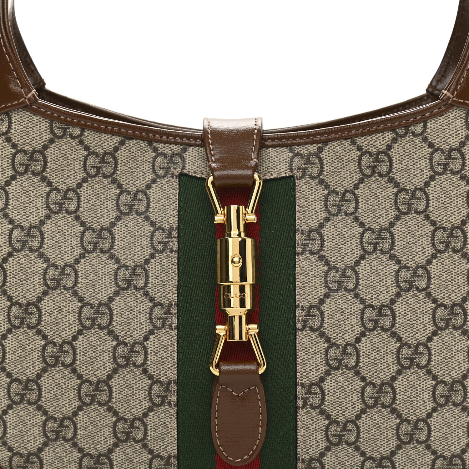 Gucci GG Supreme Monogram Azalea Calfskin Web Small Jackie 1961 Hobo Beige Ebony Brown Sugar 8 of 11