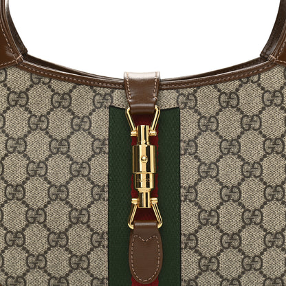 Gucci GG Supreme Monogram Azalea Calfskin Web Small Jackie 1961 Hobo Beige Ebony Brown Sugar 8 of 11