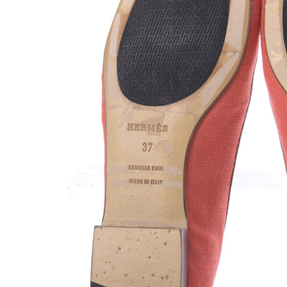 Hermes Linen Calfskin Infinitif Ballerina Flats 37 Orange Poppy Natural 9 of 10