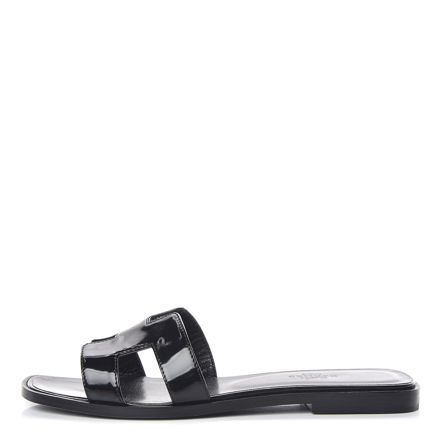 Hermes Patent Oran Sandals 37 Black 1 of 10