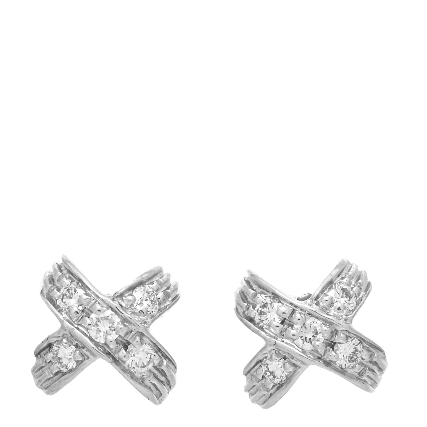 18K White Gold Diamond X Stud Earrings