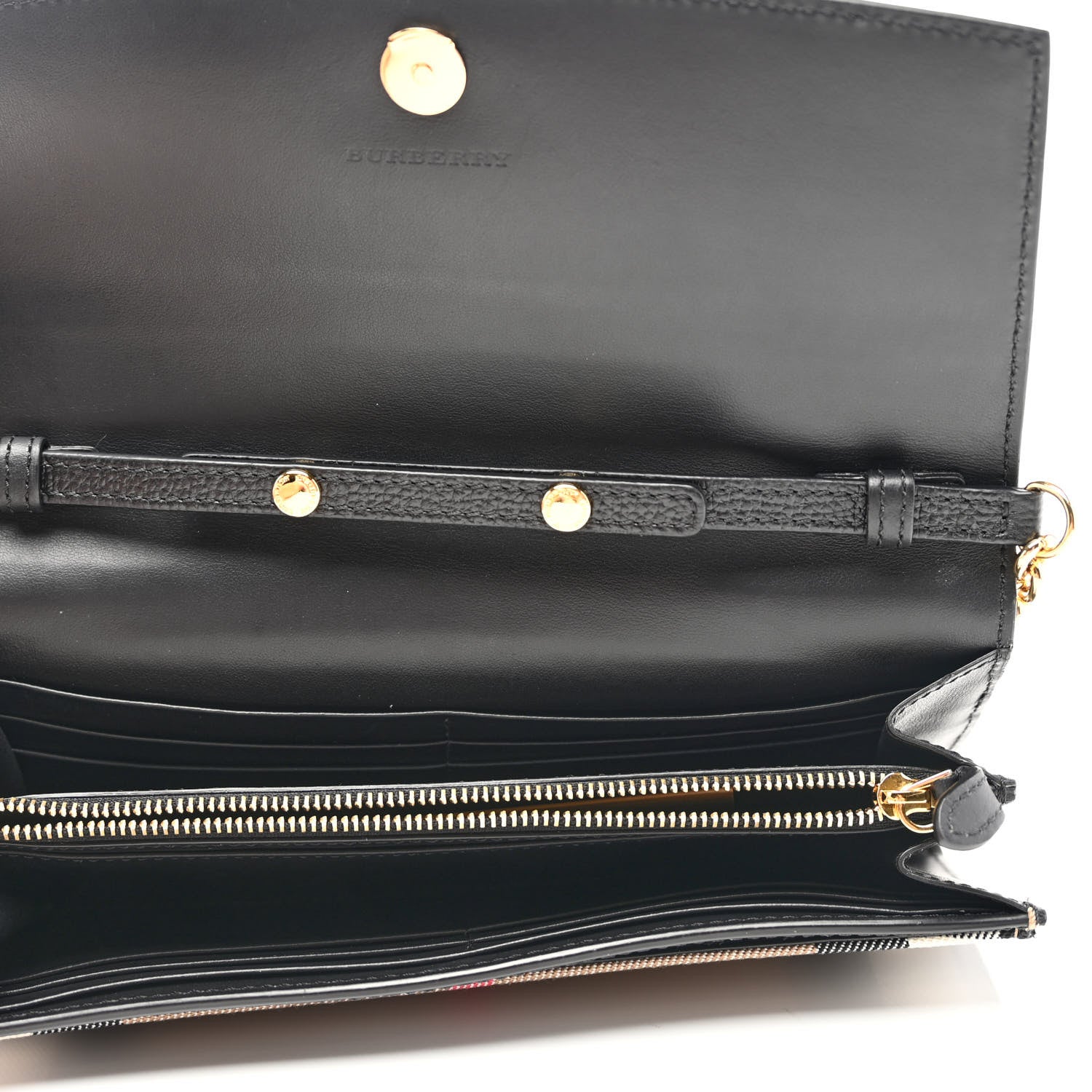 Burberry Grainy Calfskin House Check Henley Wallet On Chain Black 5 of 8