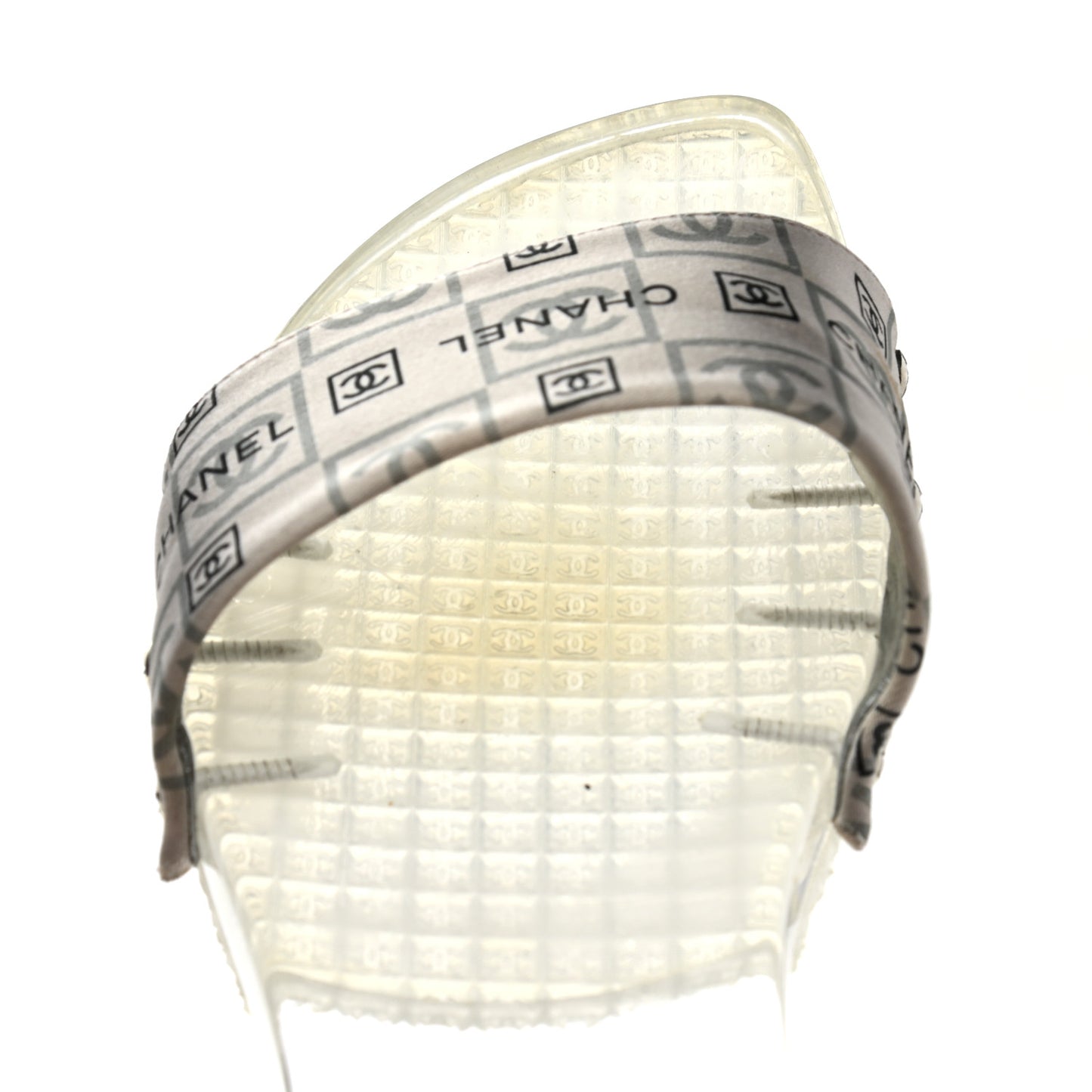 PVC Transparent Satin CC Logo Sport Slide Sandal 36 White Silver