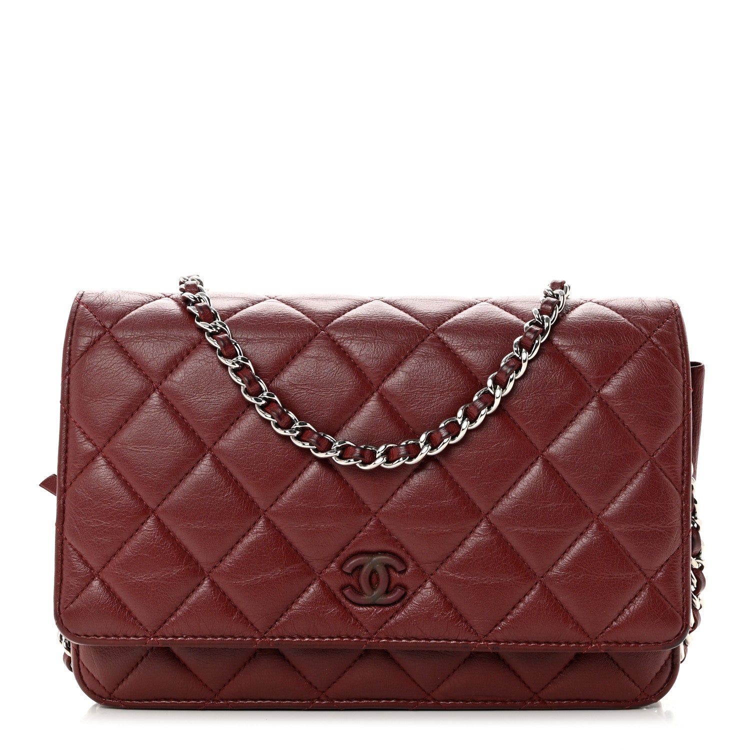 Chanel Aged Calfskin Quilted Wallet On Chain WOC Burgundy 1 of 11