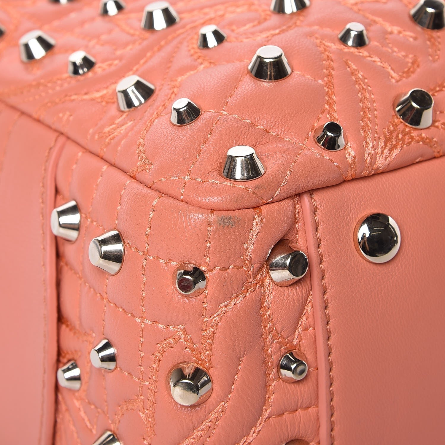 Versace Nappa Barocco Quilted Studded Vanitas Demetra Salmon 9 of 12