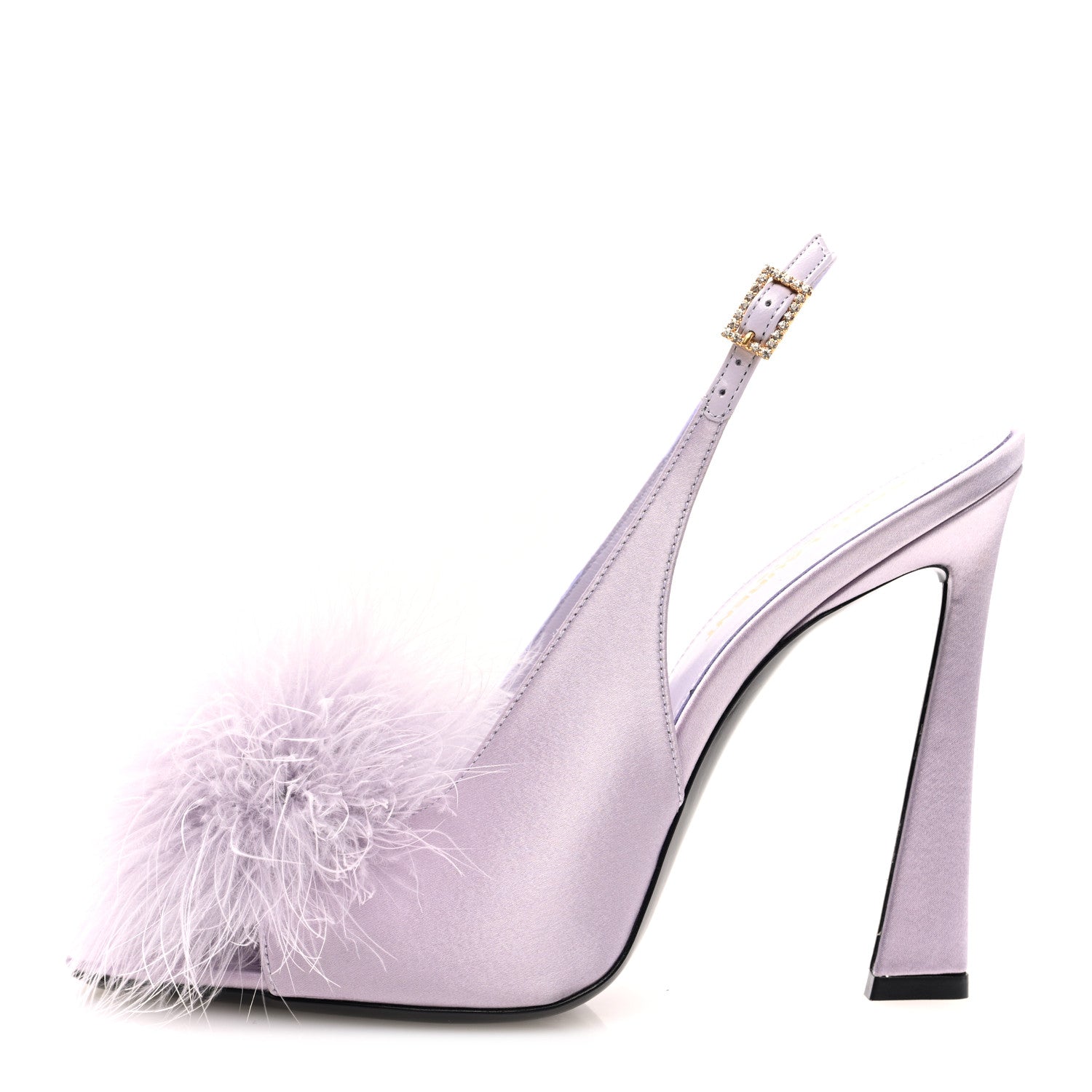 Saint Laurent Crepe Satin Mae Feathered Sandals 38 Poly Grey 1 of 8