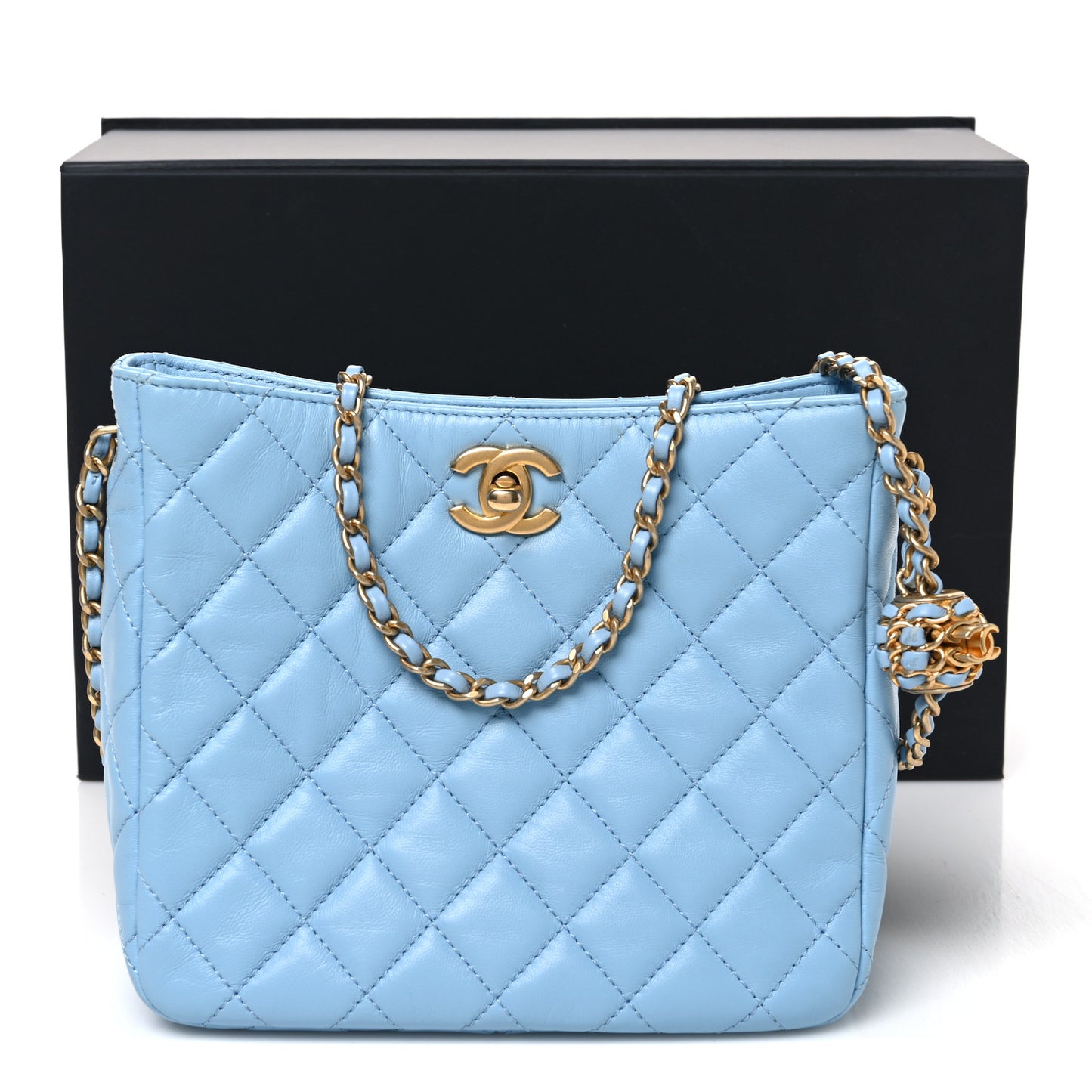 Lambskin Quilted Small Pearl Crush Hobo Light Blue