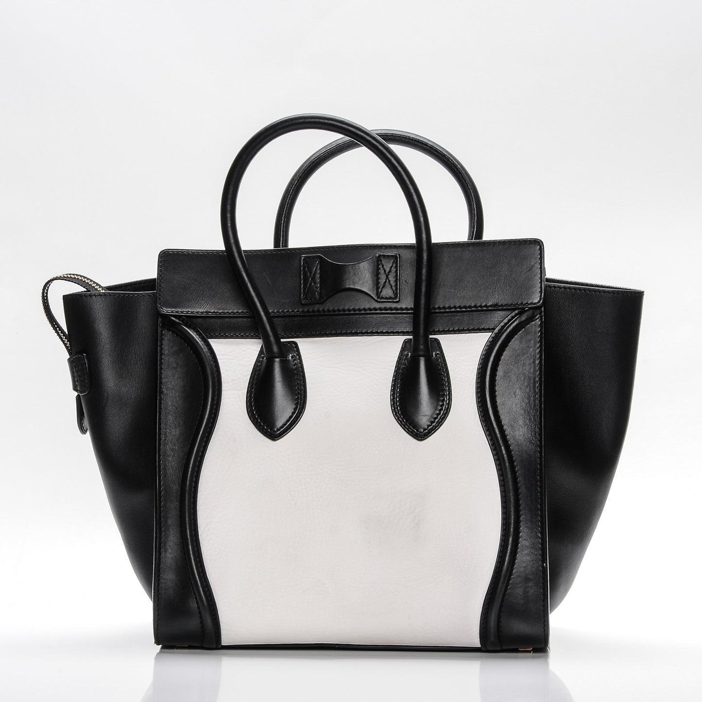 Smooth Calfskin Shrunken Lambskin Mini Bi-Color Luggage Black White