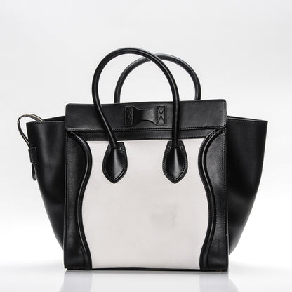 Celine Smooth Calfskin Shrunken Lambskin Mini Bi-Color Luggage Black White 4 of 9