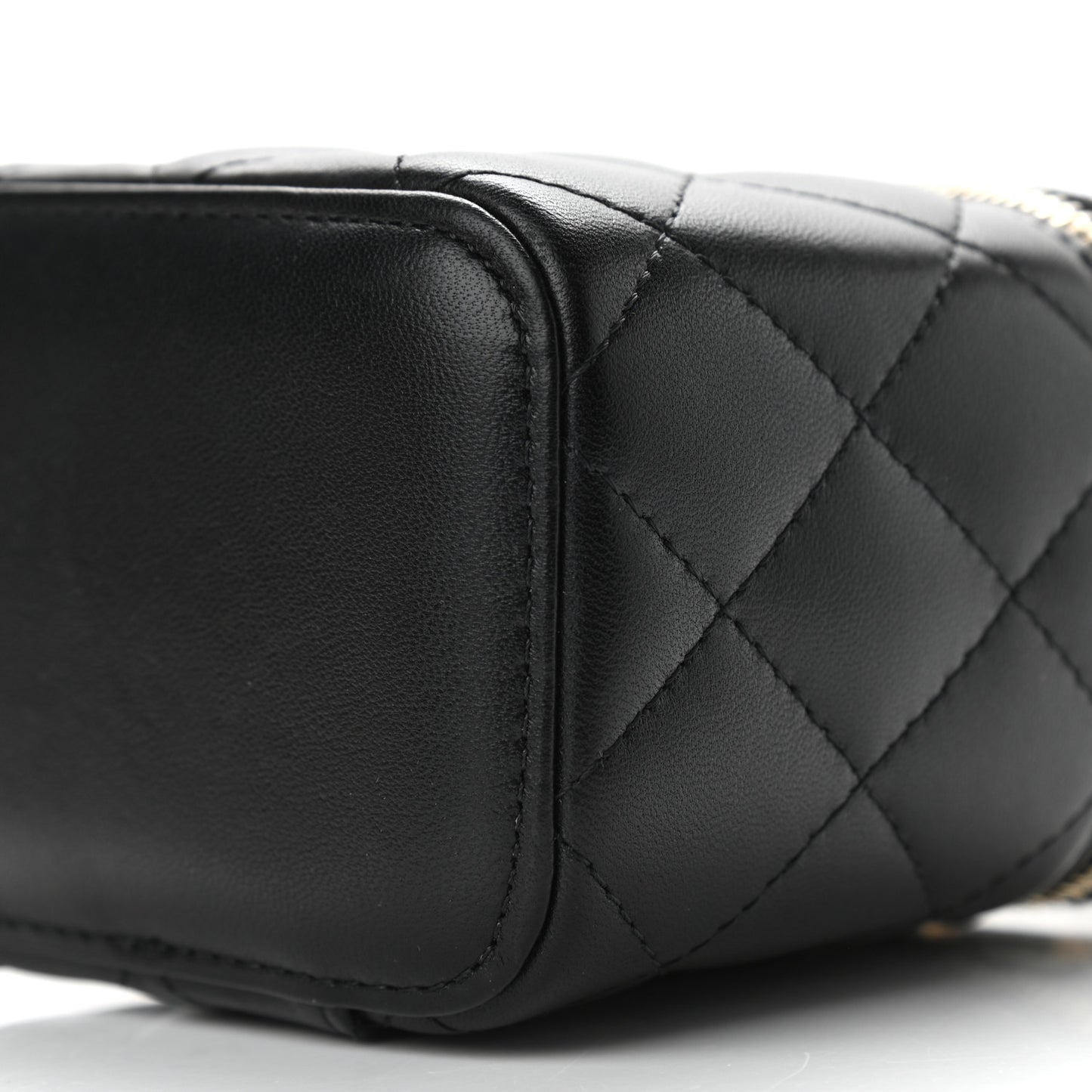 Lambskin Quilted Top Handle Mini Vanity Case With Chain Black