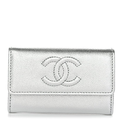 Chanel Metallic Caviar Timeless CC Flap Card Holder Silver 1 of 9