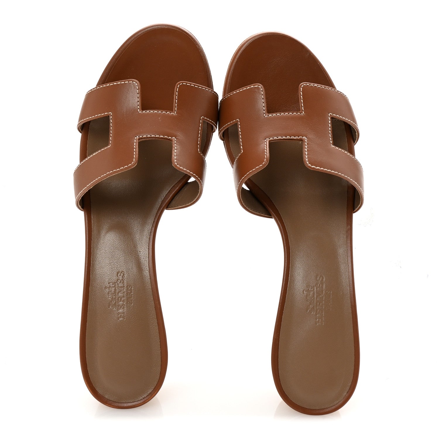 Hermes Calfskin Oasis Sandals 37.5 Gold 1770814 – FASHIONPHILE