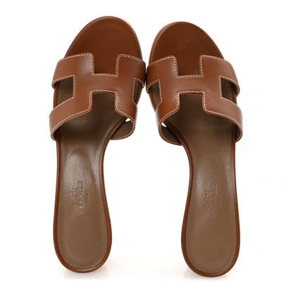 Hermes Calfskin Oasis Sandals 37.5 Gold 2 of 10