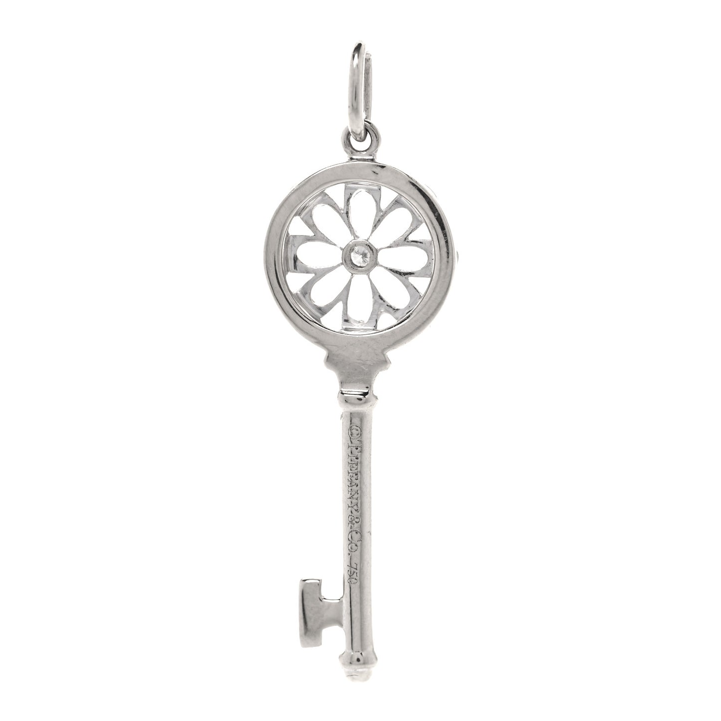 18K White Gold Diamond Floral Key Pendant
