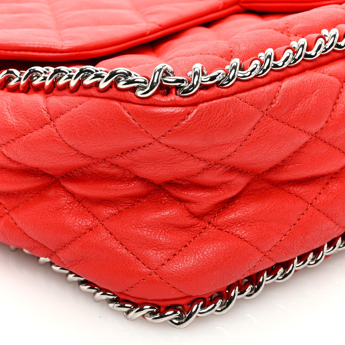 Washed Lambskin Quilted Maxi Chain Around Flap Red