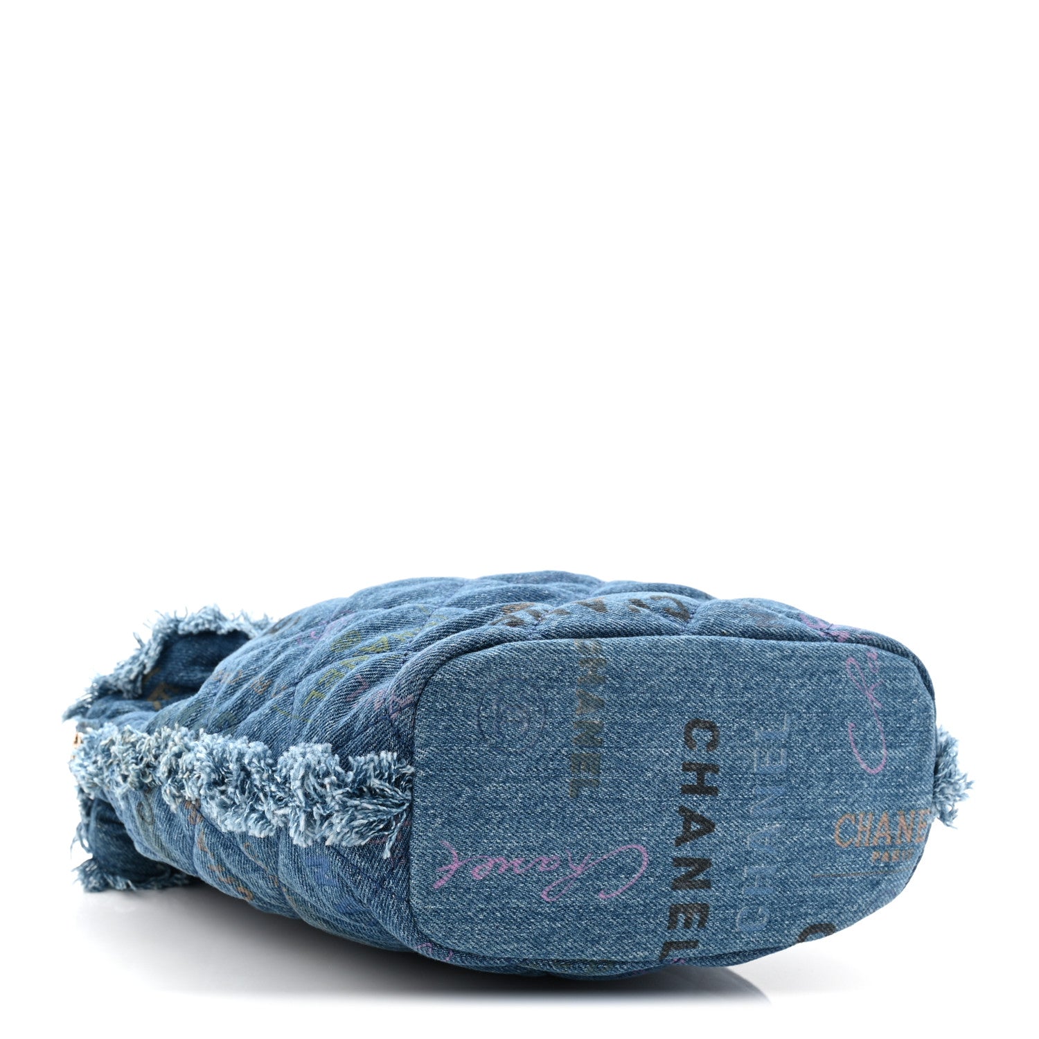 Chanel Denim Quilted Small Mood Bucket With Chain Blue Yellow Orange 4 of 11