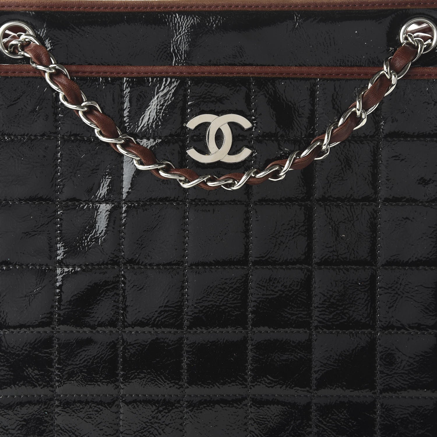 Chanel Patent Chocolate Bar Quilted Tote Black 10 of 10