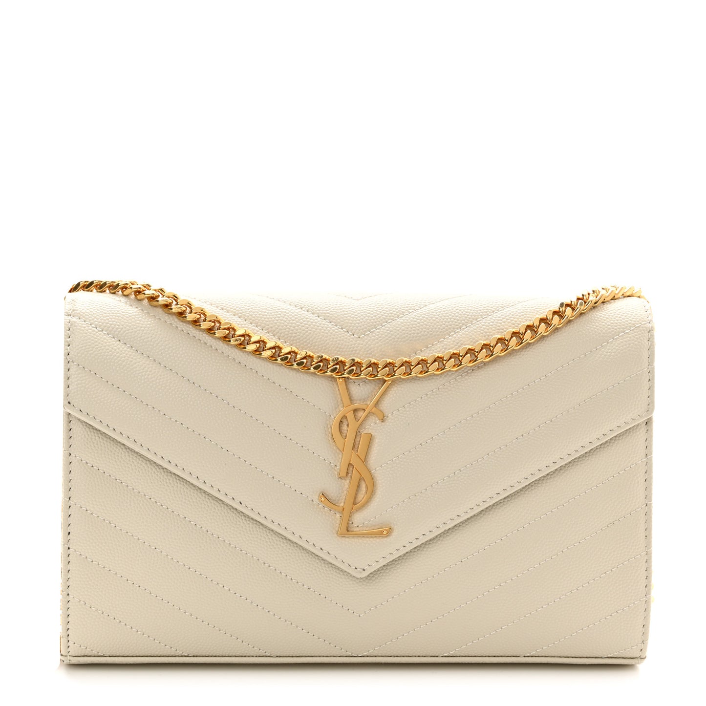 Grain De Poudre Matelasse Chevron Monogram Chain Wallet Crema Soft