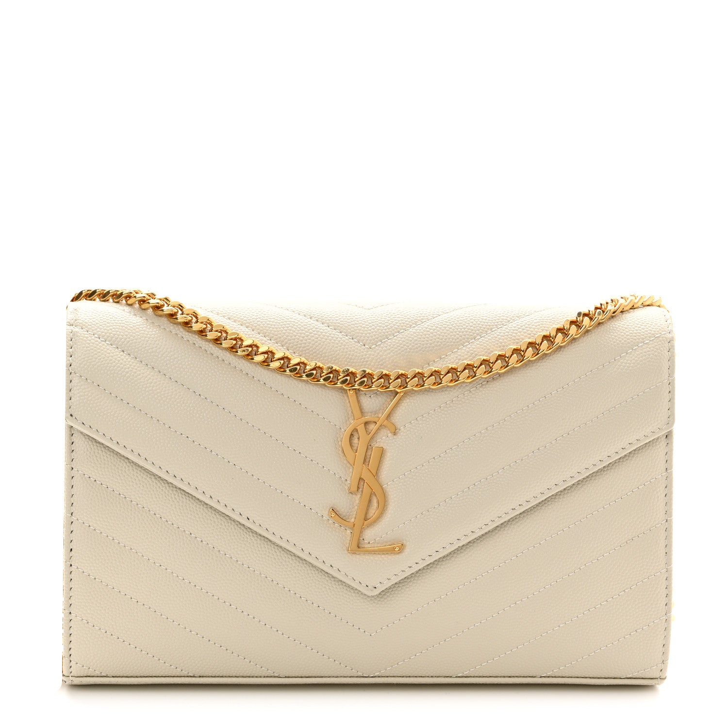 Saint Laurent Grain De Poudre Matelasse Chevron Monogram Chain Wallet Crema Soft 1 of 10