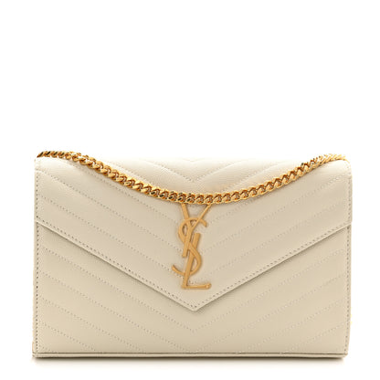 Saint Laurent Grain De Poudre Matelasse Chevron Monogram Chain Wallet Crema Soft 1 of 10