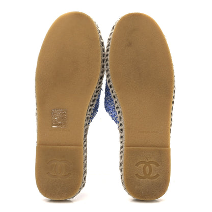 Chanel Tweed Sequin Cap Toe CC Espadrilles Mule 36 Blue White 7 of 10