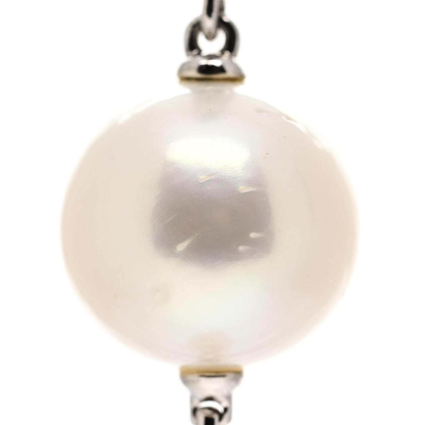 Sterling Silver Diamond Pearl Five Station Pave Drop Earrings