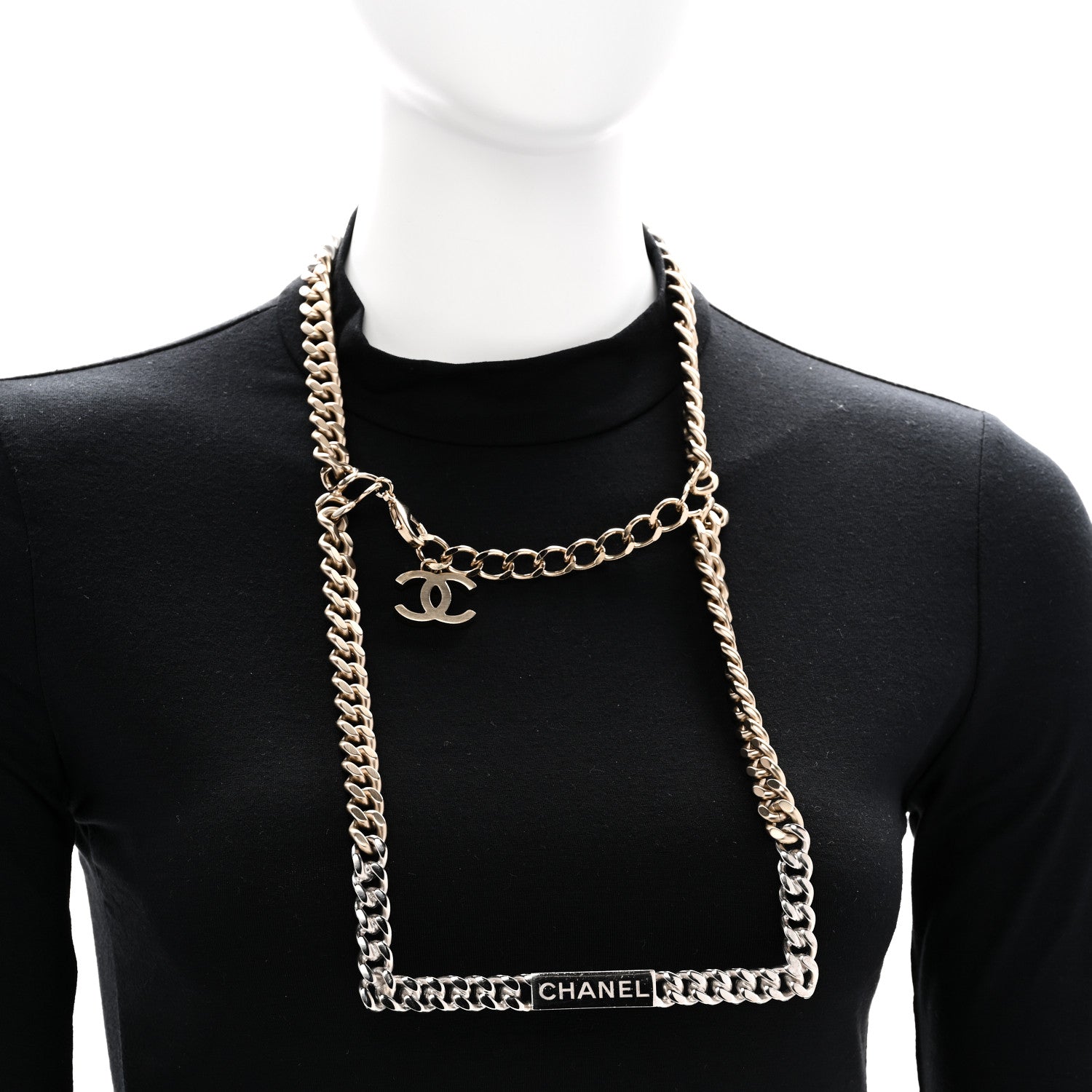 Chanel Oversized Chain Logo Short Necklace Silver Gold 2 of 5