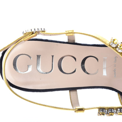 Gucci Velvet Nappa Crystal Zephyra Slingback Platform High Heel Sandals 38 Black Gold 9 of 11